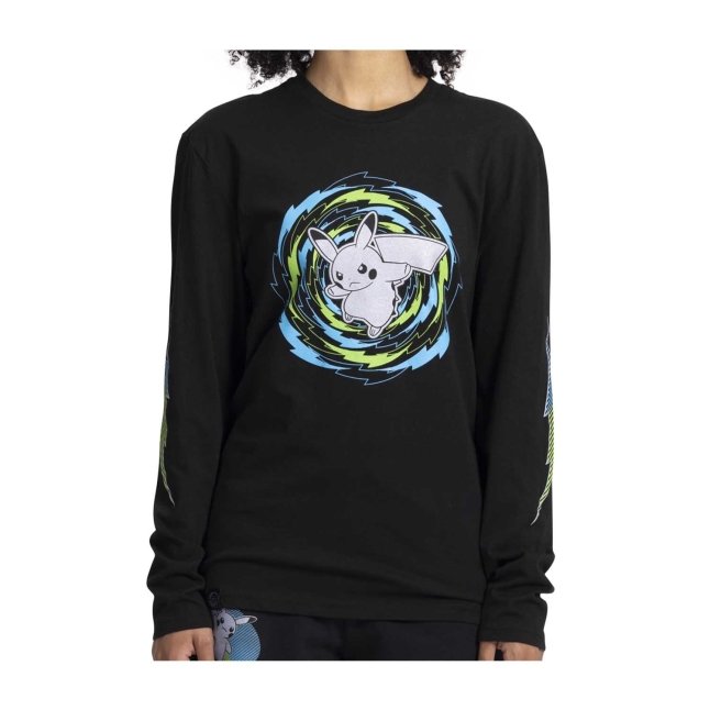 Pikachu Neon Pokémon Active Black, Green & Blue Long-Sleeve Crew Neck T-Shirt - Adult